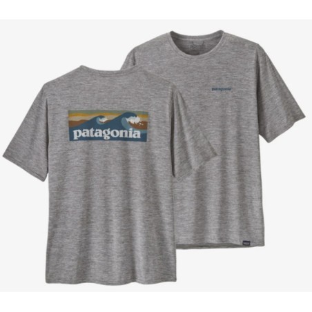 Patagonia Men's Capilene Cool Daily Graphic Shirt - Waters Boardshort Logo Abalone Blue: Feather Grey